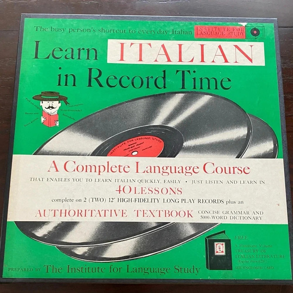Vintage 1958 “Learn Italian in Record Time” Institute for Language Study Set - Picture 1 of 12